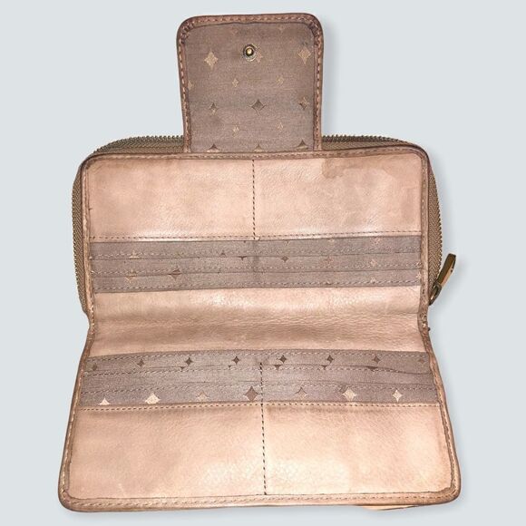 Fossil Multi Color Leather Suede Patchwork Wallet black and browns - Picture 6 of 7